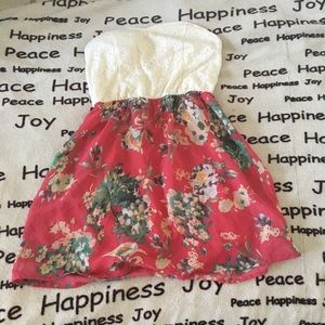Floral & White Strapless Dress
